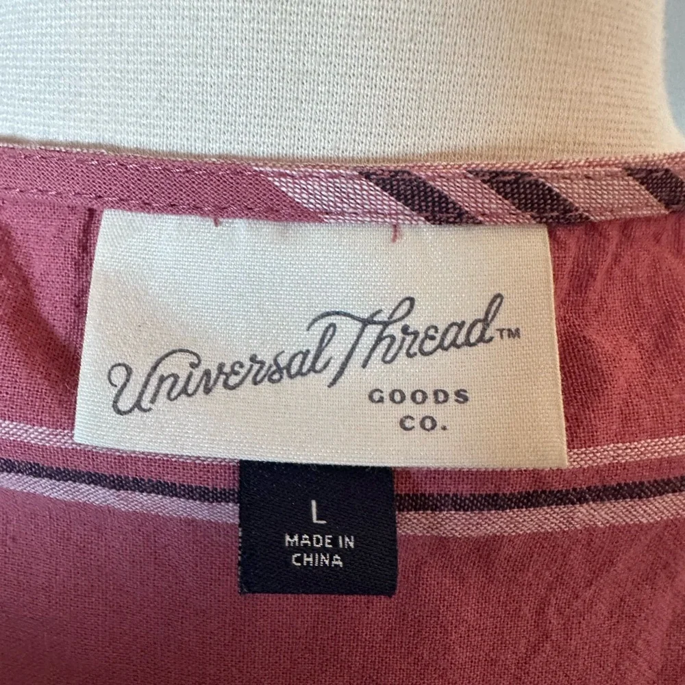 Universal Thread x Target Cotton Midi Dress Cap Sleeve Ruffle Pink Red Stripe LG - Picture 4 of 15